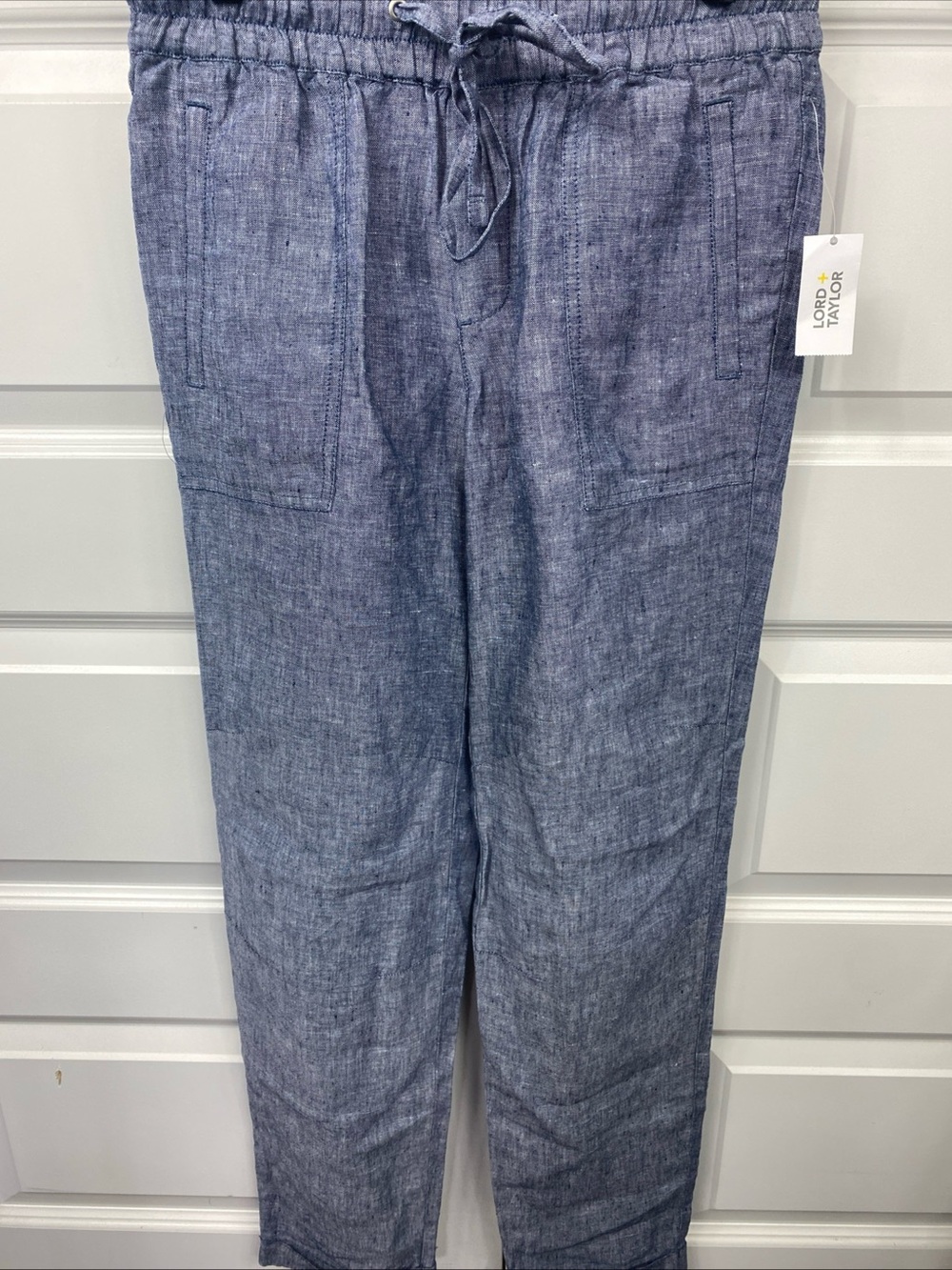 Lord & Taylor Women’s 100% Linen Chambray Drawstring Pockets Cuffed Pants XS